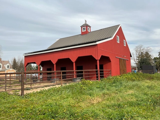 Solar panels on roof of farm style building