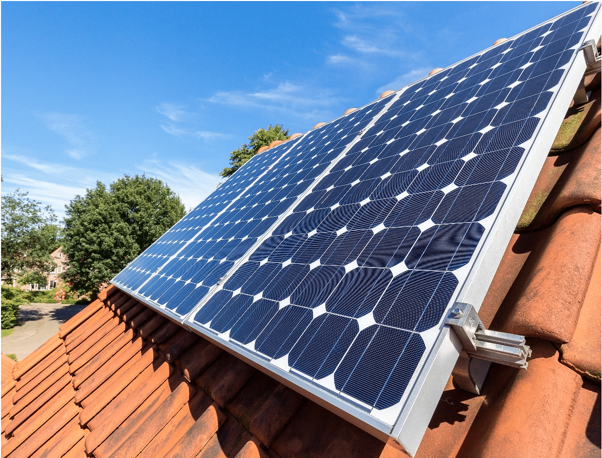 Solar panels on tile roof