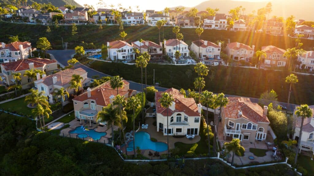 Sunny areal view of California homes