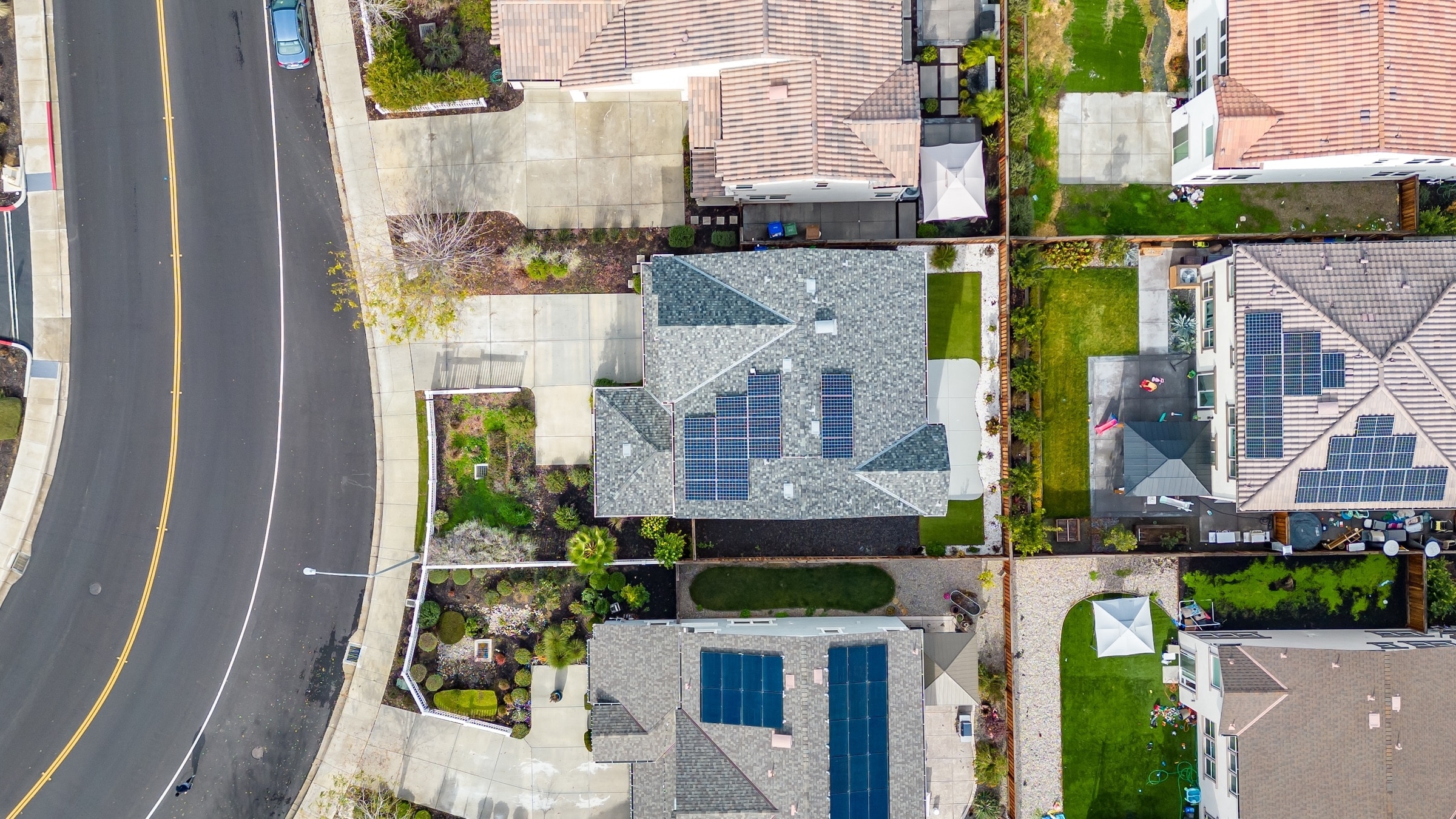Solar panels on roofs of California neighborhood